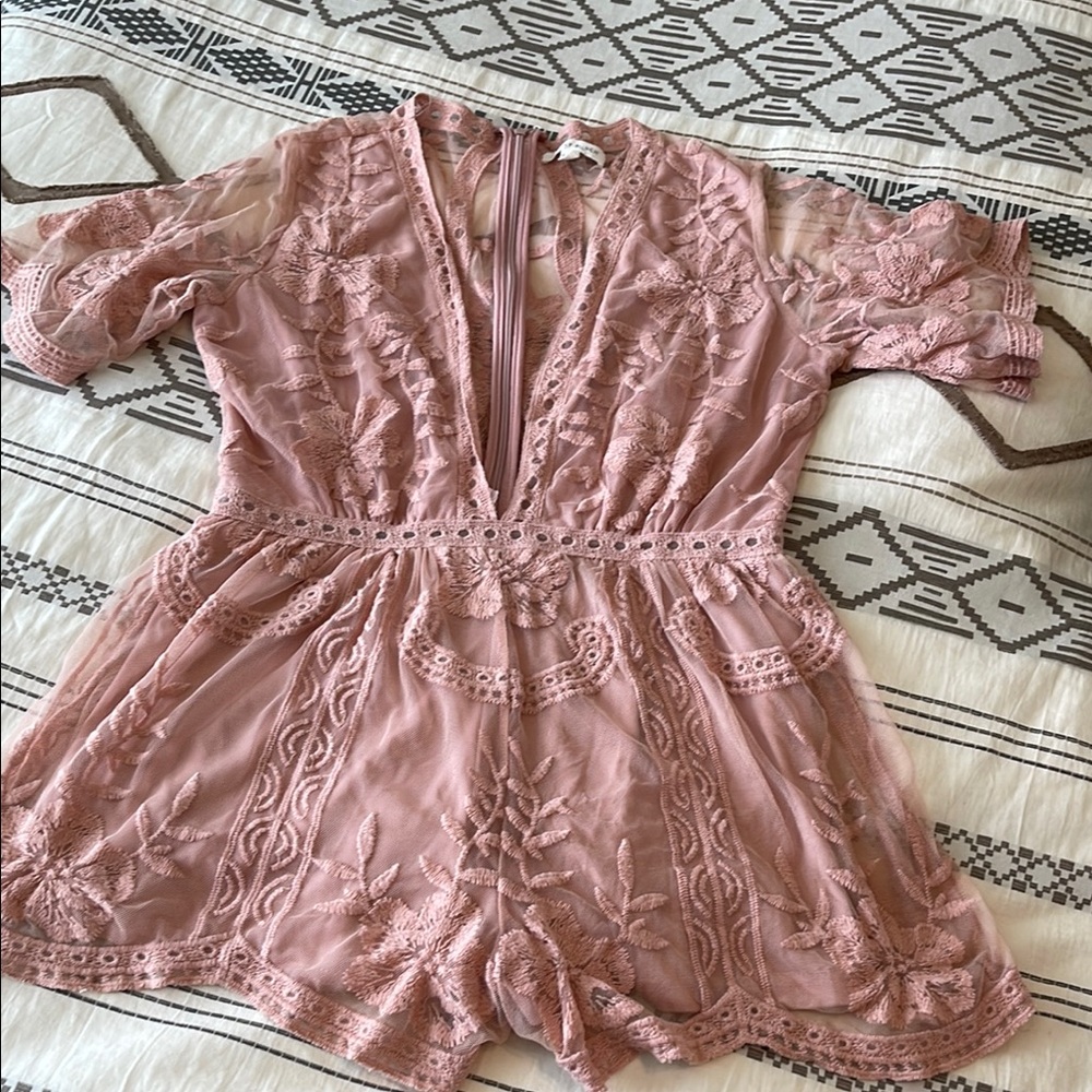 Honey Punch Pink Lace Romper